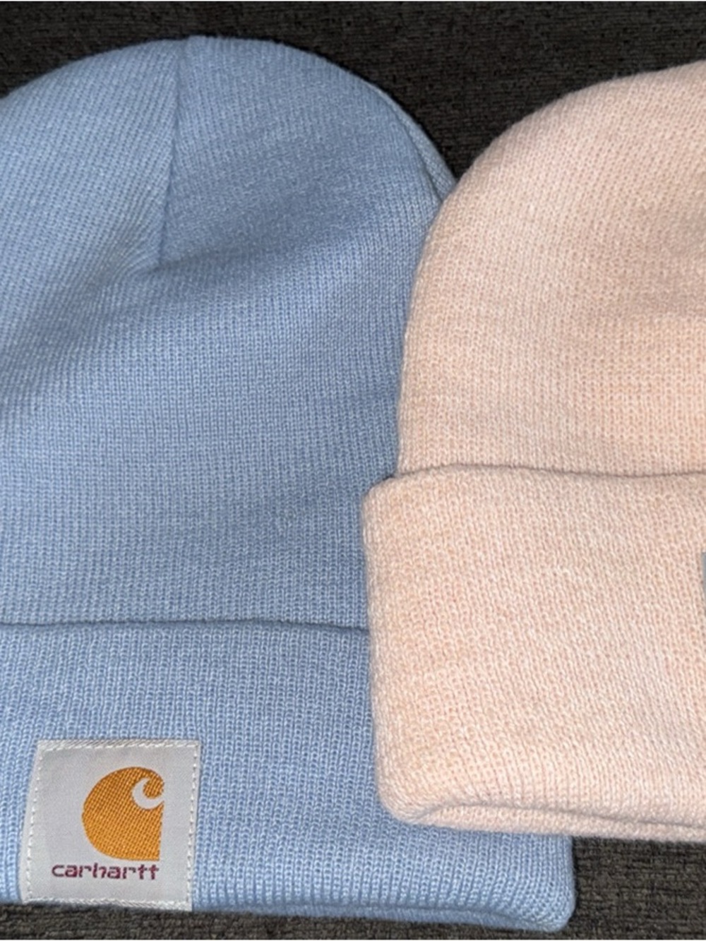 Carhartt Men's Light Blue and Pale Pink Knit Beanie Duo